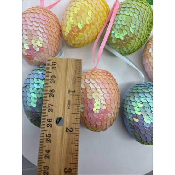 Lot 7 Sequin Easter Egg Ornaments Shiney Spring Decor Tree Ornaments Lightweight - Picture 9 of 10